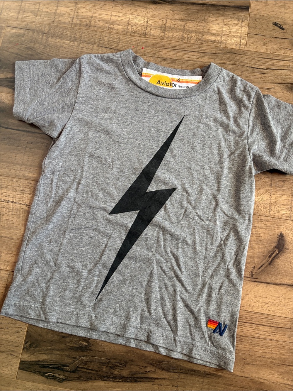 Aviator Nation Kids Gray Tee with Black Lightning Bolt